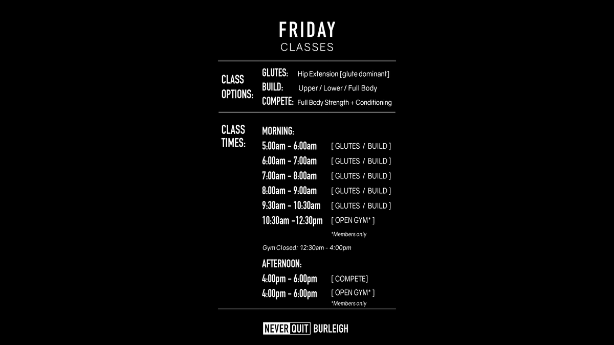 Class Start Time Class Timetable Burleigh – NEVER QUIT